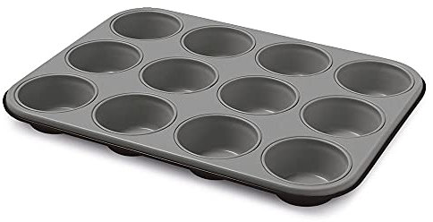 Guardini, Stampo 12 muffins 27x35 cm, Acciaio con rivestimento antiaderente, Nero e Grigio, Made in Italy, Linea Happy Hour