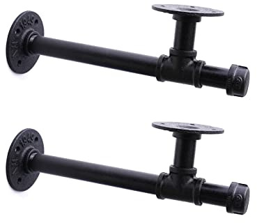 3/4 Industrial Pipe Shelf Brackets, Black Iron Wall Mounted DIY Shelving Brackets Hanging Custom Pipe Brackets for Floating Shelves (2, 12 Inch)
