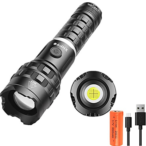 20000 Lumen LED XHP90 Taschenlampe, wiederaufladbare taktische LED XHP90 Taschenlampen Leistungsstarke Handlampe mit 5 Modi Wasserdichte zoombare Taschenlampe zum Wandern, Angeln, Camping, Notfall