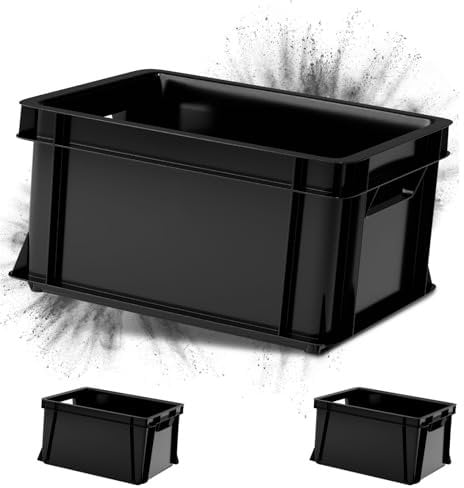 ARTECSIS 3er Set Kunststoffkisten Aufbewahrungsbox 29L Transport- und Lagerbox aus stabilem Kunststoff stapelbar, Anthrazit