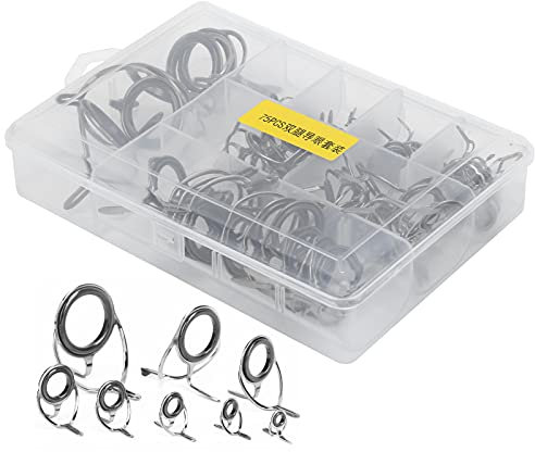 VGEBY Angel-Führungsringe 75 Stück/Box, 8 Größen Keramik Edelstahl Carbon-Führung Meeresangel-Führungsspitze Angelruten-Reparatur-Set