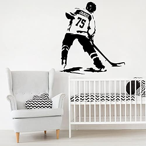 Zdklfm69 Wandtattoo Wandaufkleber Wandsticker Benutzerdefinierter Name und Trikotnummern Hockey Boy Room Schlafzimmer Eishockey Sport Spieler Man Cave Vinyl 112x102cm