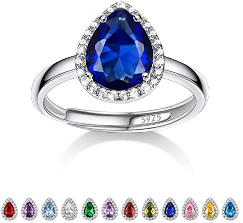 Bestyle Frauen Mondstein Ring Silber 925 Saphir Modeschmuck Ring mit Blau Stein Verstellbarer Damenring Kristall Verlobungsring