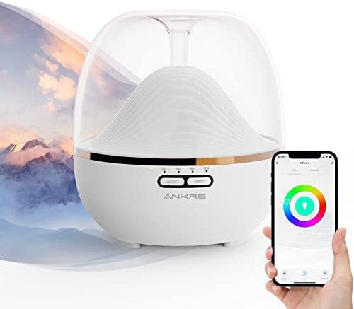 Alexa Smart Aroma Diffuser 600ml, Ankrs Ätherische Öle Diffusor Aroma Luftbefeuchter, WLAN Diffuser kompatibel mit Alexa/Google Home, Smart Home, Ultra Quiet, BPA Free für Schlafzimmer, Büro, Spa