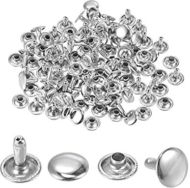 sourcing map 50 Sets Leather Rivets Silver Tone 10mm Double Cap Brass Rivet Leather Studs