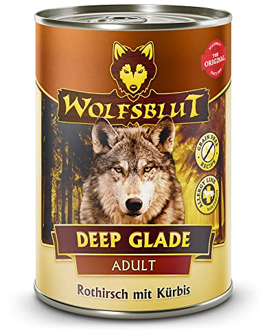 WOLFSBLUT – Deep Glade Adult | Nassfutter mit natürlichen Zutaten und wertvollen Superfoods für ausgewachsene Hunde. Getreidefreies Alleinfutter ohne Zusatzstoffe in der Dose | 6x395g Hirsch