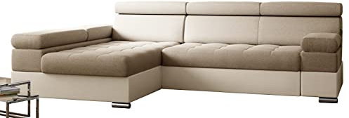 Ecksofa Paulo ecksofa mit schlaffunktion und bettkasten, l Form Couch mit schlaffunktion, Sofa mit schlaffunktion 260 cm x 162 cm (nari 26 + Creme Eco (L-4a,4b), Ottomane Links)