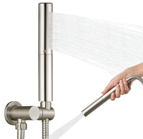 Heyalan Brass 2 in1 Function Handheld Spray Hand Shower High Pressure Handheld Sprinklert Shower Wand with Shower Hose and Adjustable Hand Shower Holder, Brushed Nickel