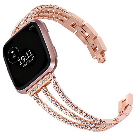 Metallbänder, kompatibel mit Fitbit Versa 3 und Versa 2 und Versa Armbändern, verstellbar, Diamant-Metall, eleganter Stil, kompatibel mit Fitbit Versa 3 und Sense Damen (Versa 2/versa, Roségold)