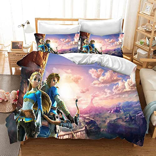 QROXY Zelda Bettwäsche-Sets Mit Kissenbezug,Kinderbettwäsche Microfaser 3D Digital Print Mit Kettenreißverschluss (7,Single 135×200CM)