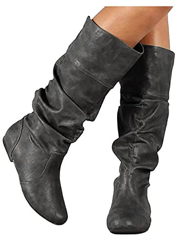 Kobilee Stivali Donna Caldo Elasticizzati Curvy Stivali Cowboy Vintage Pelle Morbidi Western Boots Anfibi Camoscio Sopra il Ginocchio con Tacco Stivali Alti Stivaletti Invernali Sexy Larghi