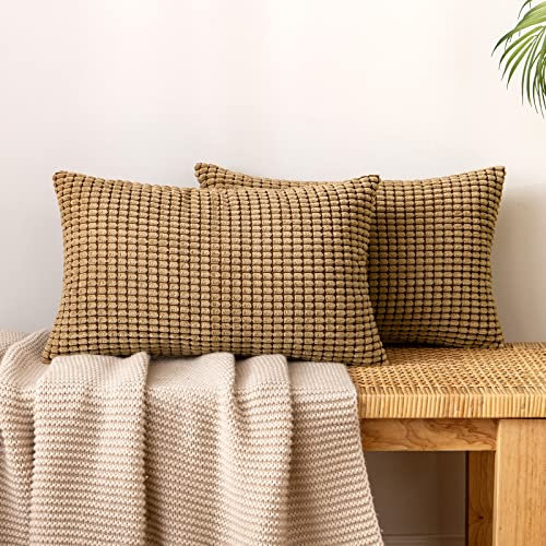 EMEMA Kordsamt Kissenbezug Granulat Dekorative Sofakissen Dekokissen Kissenbezüge Couchkissen Kissenhülle Weich Kissen Bezug Zierkissen für Sofa Couch Wohnzimmer 2er Set 40x60 cm Braun