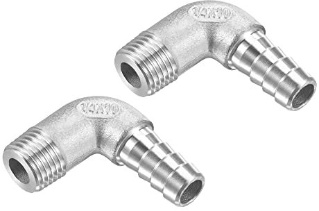 M METERXITY 2 Paquet Tuyau Barbillon Raccords - 90 Degré Coude Inox Acier 10mm Tuyau Connecteur Appliquer à Eau Carburant (G1/4 Mâle Tuyau)
