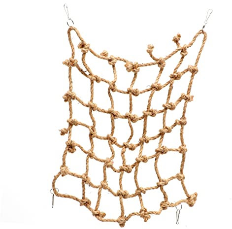 BCOATH Papagei Kletternetz Aus Hanfseil Mit Haken Spielzeug Für Vögel Und Kleintiere Fördert Spiel Und Entspannungszeit Geeignet Für Hamster Mäuse Und Wellensittiche