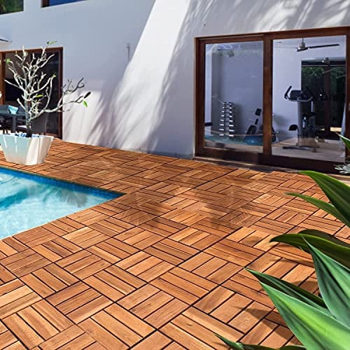 HOBBYTECH 30 Dalles de Terrasse en Bois Clipsable Resistant Aux Forte et Basses Températures 31 X 31 cm Revêtement Extérieur Pour Jardin Balcon Piscine
