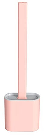 Etelux Silicone Toilet Brush with Holder Long Handle No-Slip Plastic Handle Soft Flexible Bristles Esay to Clean (pink)