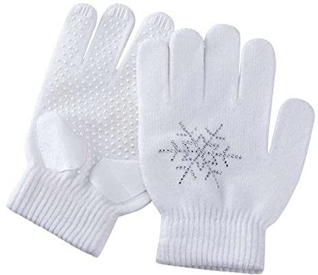 Hotfiary Eiskunstlaufhandschuhe für Kinder Mädchen Anti-Rutsch-Eislaufhandschuhe mit Strass-Thermohandschuhen als Geschenk