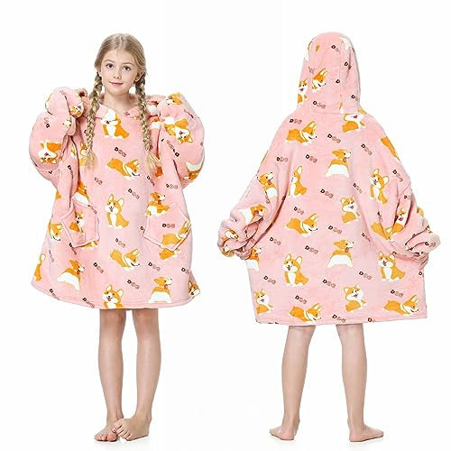 MOKANI ÜBergroßE Hoodie Decke Kinder mit äRmel Tragbare Kapuzenpullover, Super Weich Warmes Bequeme Sweatshirt mit Tasche füR Junge MäDchen