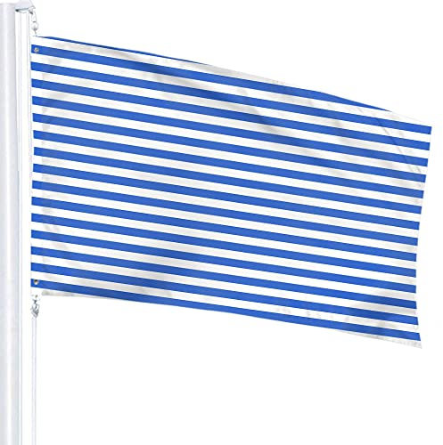 Bandera de rayas azules y blancas de 3 x 5 pies, líneas finas geométricas horizontales para exteriores, banderas grandes de bienvenida para patio, decoración del hogar, jardín, patio, césped