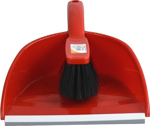Sterling Ventures Plastic Hand Dustpan & Brush Set Heavy Duty Stylish Dustpan with Strong Soft Bristle Brush Home Office and Kids Area (Red)