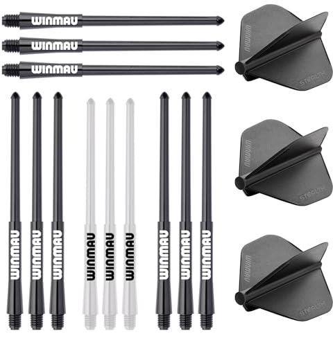 WINMAU Stealth Dart-Flights und Schäfte (Schäfte), Multipack in Schwarz, enthält verschiedene Längen von Stielen