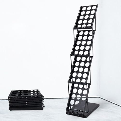 Foldable Magazine Display Racks 4 Layers, Floor Standing Brochure Stand File Organizer A4 Paper Shelf, Hotel Living Room Comics Box Bin with Carrying Bag