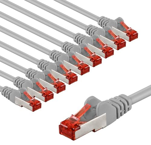 goobay 65997 CAT6 Netzwerkkabel im 10er Set/Patchkabel geschirmt S/FTP/CU Ethernet Kabel, PiMF, LSZH/Cat 6 Kabel mit 10Gbits / Grau / 10x 5m