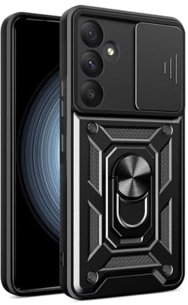 JIAFEI Cover Armor per Samsung Galaxy A55 5G, Custodia TPU+PC Antiurto con Scorrevole Protezione Fotocamera Cover con 360° Anello Supporto, Nero
