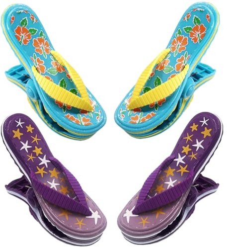 Kirmoo Strandtuch-Clips für Strandkörbe, Kreuzfahrt, Flip-Flops, Jumbo-Set, 4 Stück, Handtuch-Clip-Halter, große Wäscheklammern für Lounge, Schwimmbad, Stühle (lila und blau, 4 Stück)