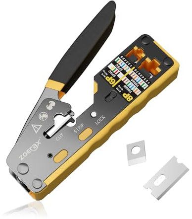 ZOERAX RJ45 Crimpzange Ethernet Crimp Tool Crimper für RJ11/RJ12 Standard, RJ45 Pass Through Stecker, Gelb