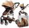 NADDLILY Kinderwagen 3 in 1, Buggy mit Umkehrbarem Zwei-Wege-Schub, Kinderwagen mit Faltbarem Tragbarem One-Click-Design, Kinderwagen 3 in 1 Komplettset mit Zubehör Hohe Landschaft (739 Beige)