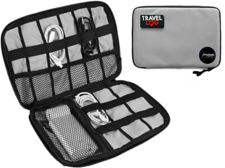 ProTech Travel Cable Organiser Bag, Portable Electronics Organiser Small Gadget Cable Bag Cable Pouch, Hard Case for Cable Charger Adapter Power Bank Hard Drive (Grey)