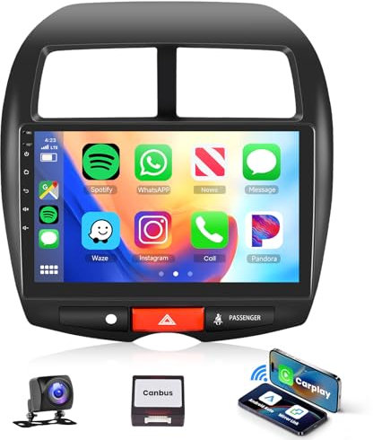 Podofo Radio para Coche Carplay para Mitsubishi ASX 2010-2016/Peugeot 4008 2012/Citroen C4 2007-2013, Pantalla táctil de 10,1 Pulgadas, 2G+64G, BT/GPS/WiFi/FM/RDS+Cámara Trasera