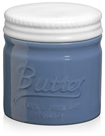 DOWAN Butter Dish with Lid - Ceramic Butter Crock - Keeps Butter Fresh, Soft and Spreadable - French Butter Keeper with Water Line - Haze Blue