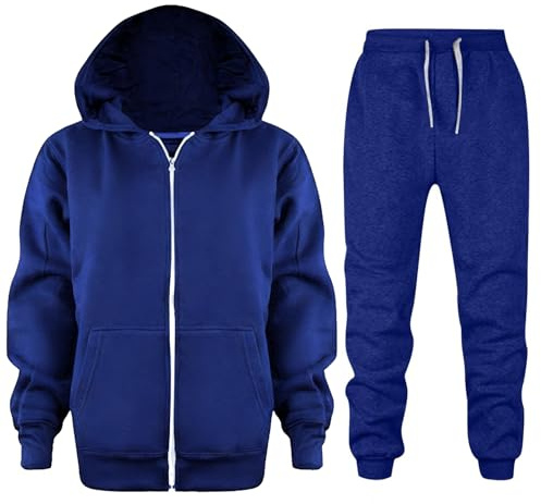 Huttam Ensemble Survêtement Enfant Garçon 3-12 Ans Sport Sweat à Capuche Avec Poche Uni Pull Manteau Veste Zippée Manche Longue Pantalon Jogging Hiver (Blue, 9-10 Years)