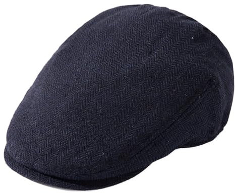 TOP-EX Schiebermütze Herren Wollmischung Flatcap Newsboy Schirmmütze Baskenmütze Vintage Barrett Ivy Gatsby Cap Tweed Beret Peaked Caps für Golf Driver Fischgrät_Marineblau XL