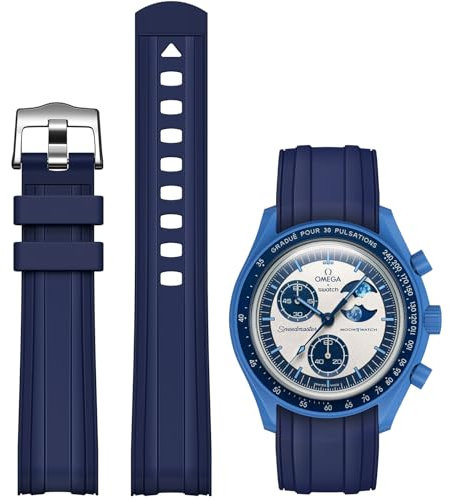REBANDACE Uhrenarmband für Omega X Swatch MoonSwatch, 20 mm, weiches Ersatz-Gummiarmband für Swatch Omega Moonswatch Speedmaster, gebogen, keine Lücken, für Moonswatch, Swatch, Herren und Damen,