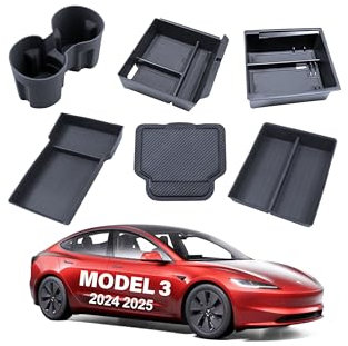 cybtkcar 6pcs Center Console Organizer Tray for Tesla 2024 Model 3 Highland, Armrest Console Organizer for Tesla Model 3 Accessories, Automotive Center Consoles Storage Box, Cup Holder Insert
