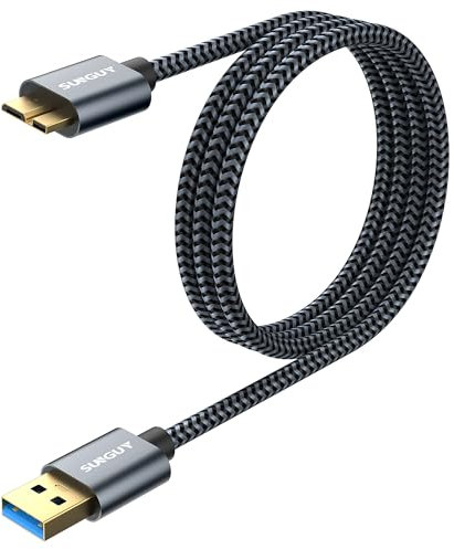SUNGUY Cable Disque dur Externe, 2pièces 1M 5Gbps USB 3.0 vers Micro B Câble dur disque pour WD Elements, Seagate, My Passport Ultra, SSD, Galaxy Pro 12.2, Galaxy S5, etc
