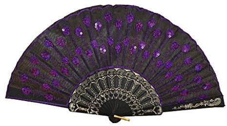 Eroe di fiori di seta cinese pieghevole stile per matrimonio, ballo, ventilatore per auto (viola, taglia unica)