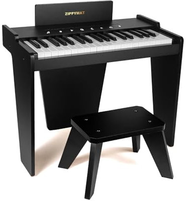 ZIPPY MAT Kids Piano Keyboard, 37 Keys Digital Piano for Kids, Music Educational Instrument, Wood Piano for 3+ Girls and Boys (Black Plus)