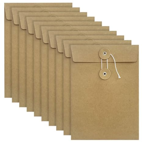 JIHUOO Briefumschläge aus Kraftpapier mit Schnurverschluss, Vintage-Grußkarten-Umschläge, Hochzeitseinladung, Kartentasche, kleine Postkarten-Umschläge, Bild-, Foto-Umschläge, 10 x 14 cm, 20 Stück