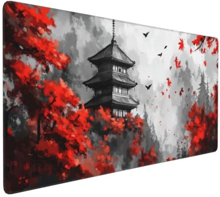 Japan Landschaft Mauspad,Large XXL Mouse Pad 900x500x3mm Tastatur Matte,Groß Vernähte Kanten WassXerdicht Anti-Rutsch Mauspad,Erweiterter Schreibtisch Schutz Mauspad für Geschenk Weiblich Office k-539
