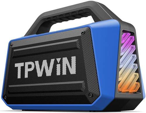 TPWIN Portable Bluetooth Speakers - Wireless Speaker 80W Peak, Lound Speaker with Light, Strong Bass, BT 5.3, TWS, IPX6 Waterproof, 20H Playtime for Home Party Outdoor Beach Camping - Blue