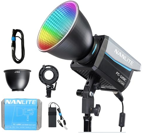 NANLITE FC-120C RGB Faretto LED a colori 2700K-7500K, temperatura di colore regolabile, alta luminosità 12850 lux, più metodi di controllo e alimentazione, adatto per registrazione