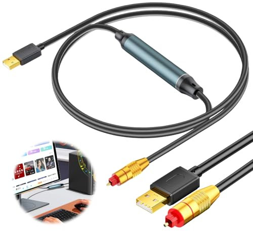 tlidfgeo Adaptador de audio USB a óptico, USB A a Fiber Audio SPDIF, convertidor digital USB a SPDIF, convertidor de audio portátil, conector Fiber Optic Audio Box 1,5 m/4.92 en Jack Audio Converter