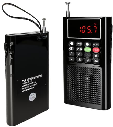 BliMySwe Digitalradio Klein, Mini FM Radio mit Autoscan, Integrierter Akku & MP3-Wiedergabe via USB/TF, Kompakter Musikplayer für Camping, Spaziergänge & Reisen (Schwarz)