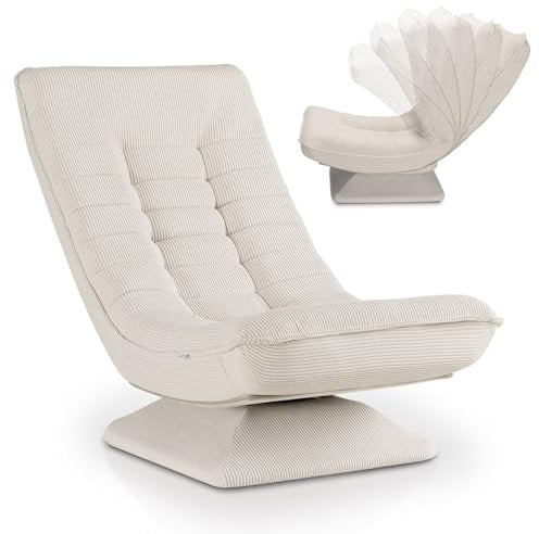 Juskys Relaxsessel Korsika - Ergonomisch & 360° drehbar, klappbar mit 5-lagiger Polsterung - Gemütlicher Cord Sessel für Wohnzimmer - Beige