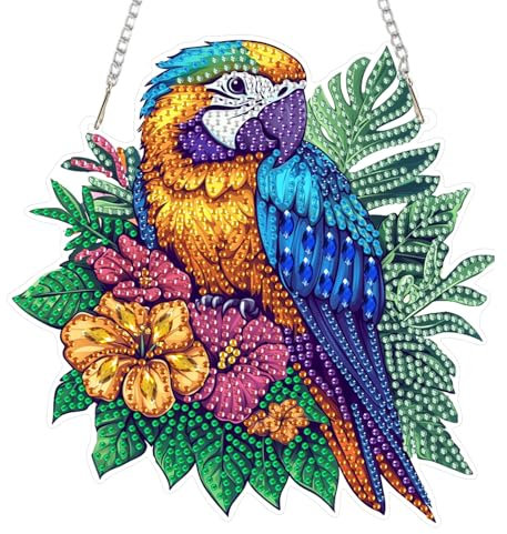 DOMROM Vogel Diamond Art Painting Anhänger, Papagei Diamond Painting Fensterbilder anhänger, Diamond Painting Hängende Ornament Kinder Erwachsene Diamant Malerei Basteln Tür Fenster Deko