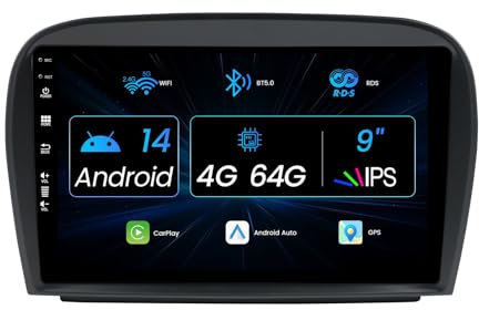 MISONDA 2 DIN Android 14 Autoradio Carplay DSP GPS Navi Für Mercedes Benz SL R230 SL350 SL500 SL300 SL550 |4G+64G| Rückkamera|9 Zoll IPS| Unterstützt Spiegellink/Lenkradsteuerung/4G/WiFi/BT5.0/DAB